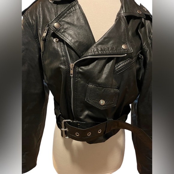 Wilsons Soft Leather Womens Cropped Moto Jacket Black Size M Biker Baddie - Picture 5 of 16